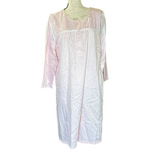 Miss Elaine Pink Satin Jacquard Nightgown M NWT 3/4 Sleeve Embroidered Yoke